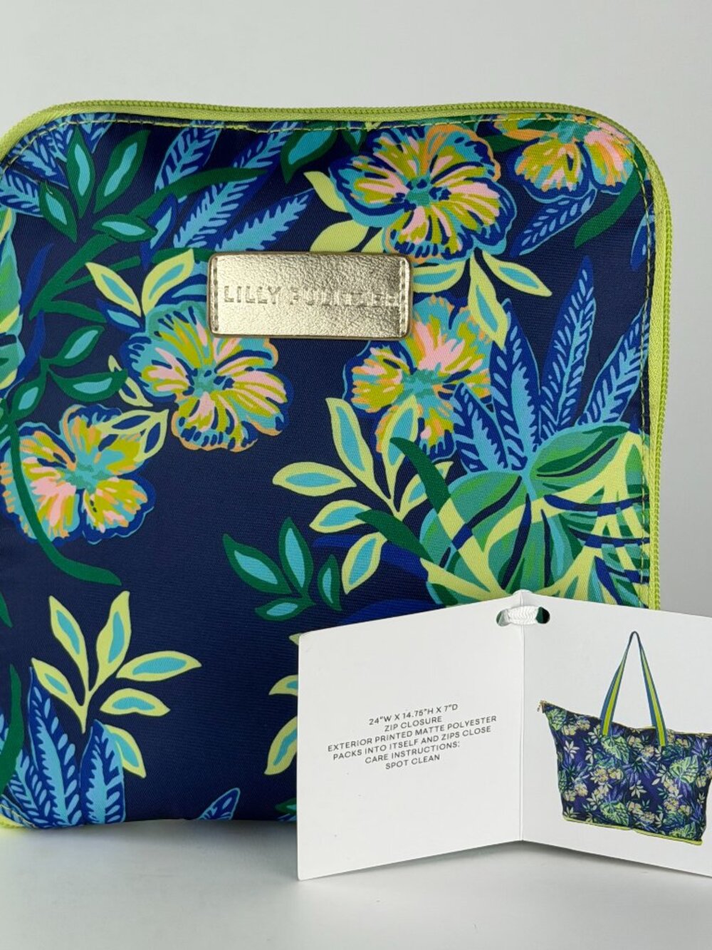 NWT Lilly Pulitzer Packable Tote Bag Travel Beach Weekender Tropical Floral Blue